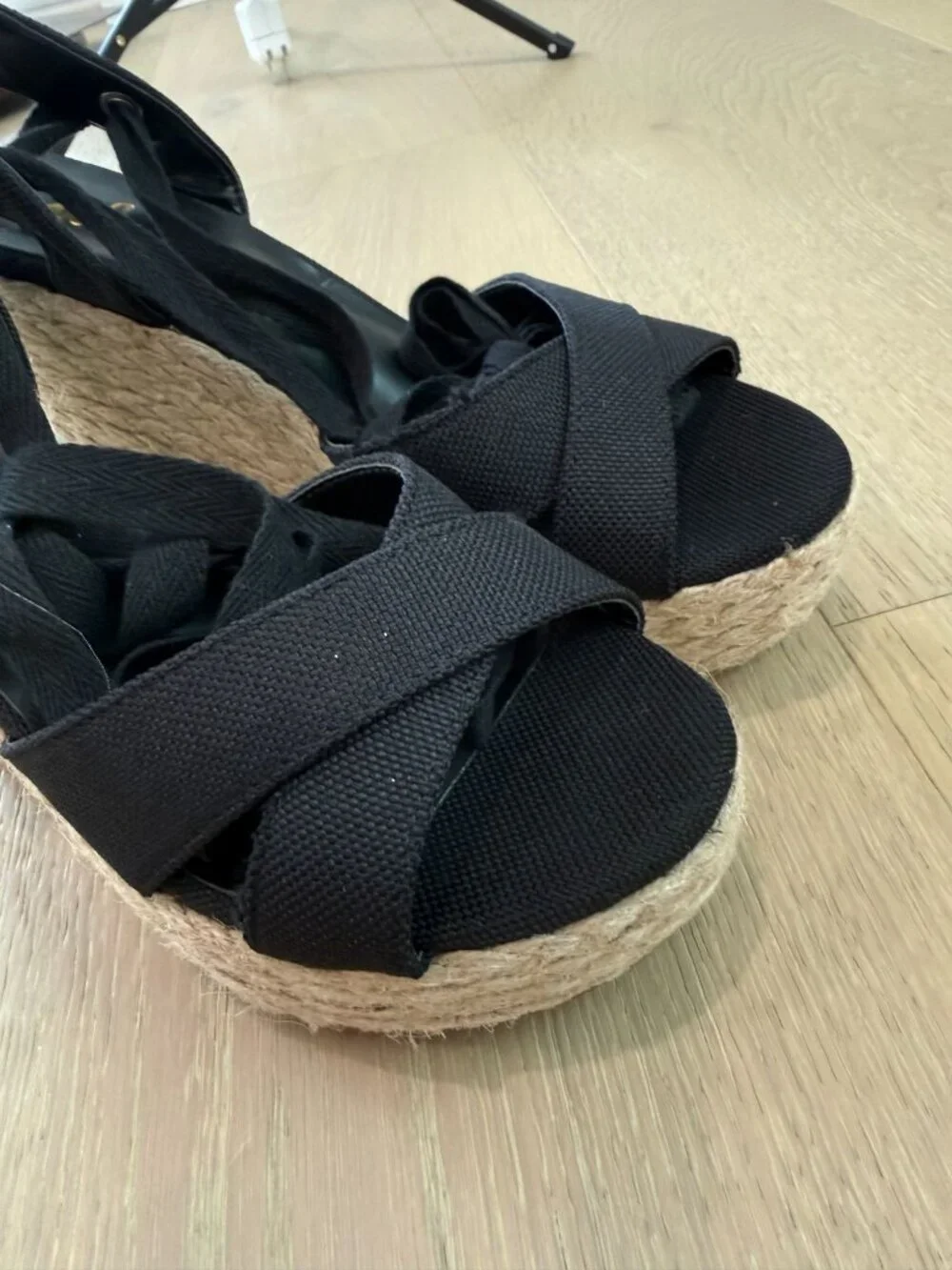Lulus Esme Black Lace-Up Espadrille Wedges. size 9